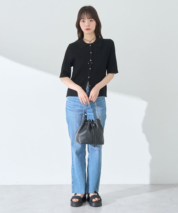 earth music&ecology 【予約】リブニットカーディガン ブラック