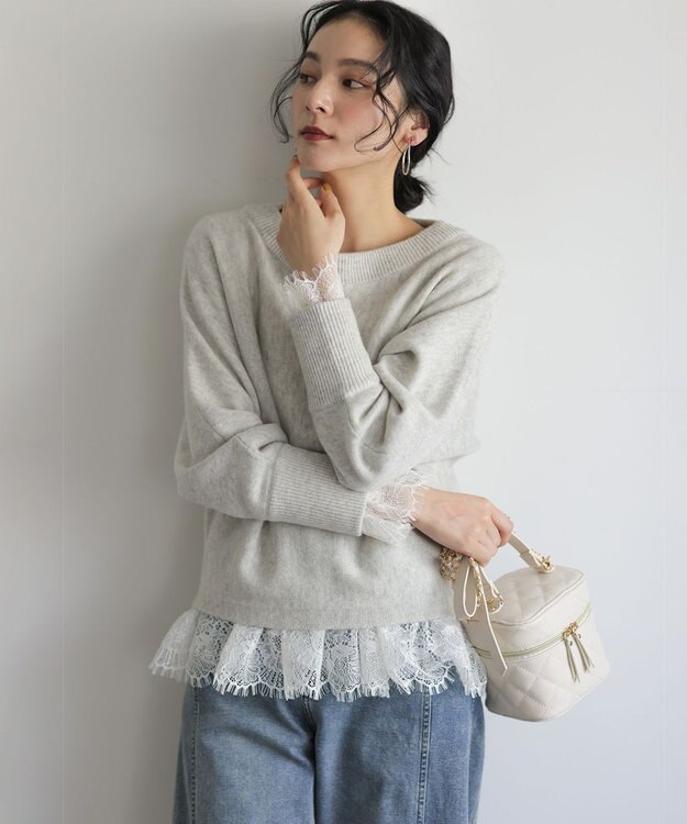 組曲 【加藤ローサさん着用】ウールカシミヤミックスボートネック ニット ライトグレー系