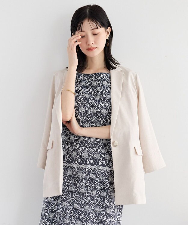 YECCA VECCA マシンウォッシャブルリネンライクジャケット Light Beige