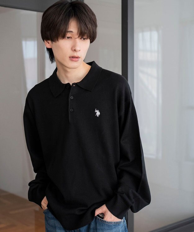 WEGO 【25年秋冬新作/ユニセックス着用ITEM/MLサイズ展開】別注USPOLOニットポロ ブラック