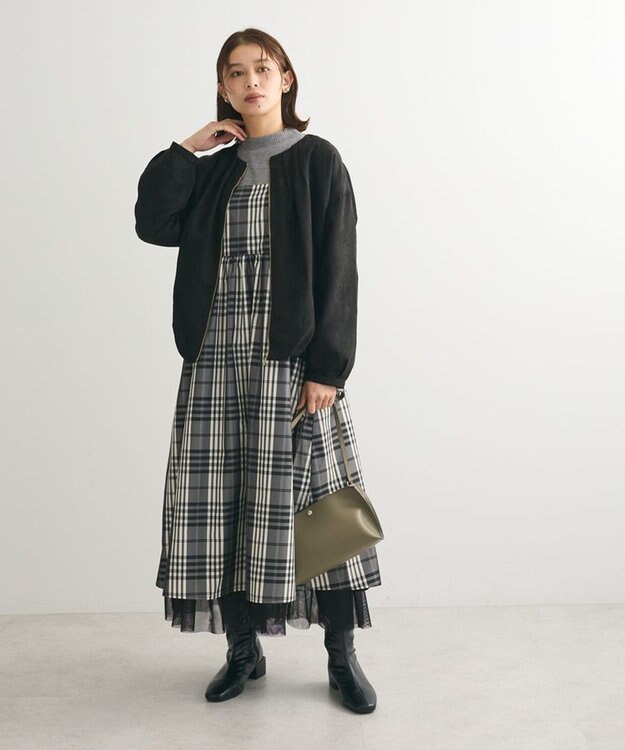 Green Parks ノーカラータックスウェード調ブルゾン Black