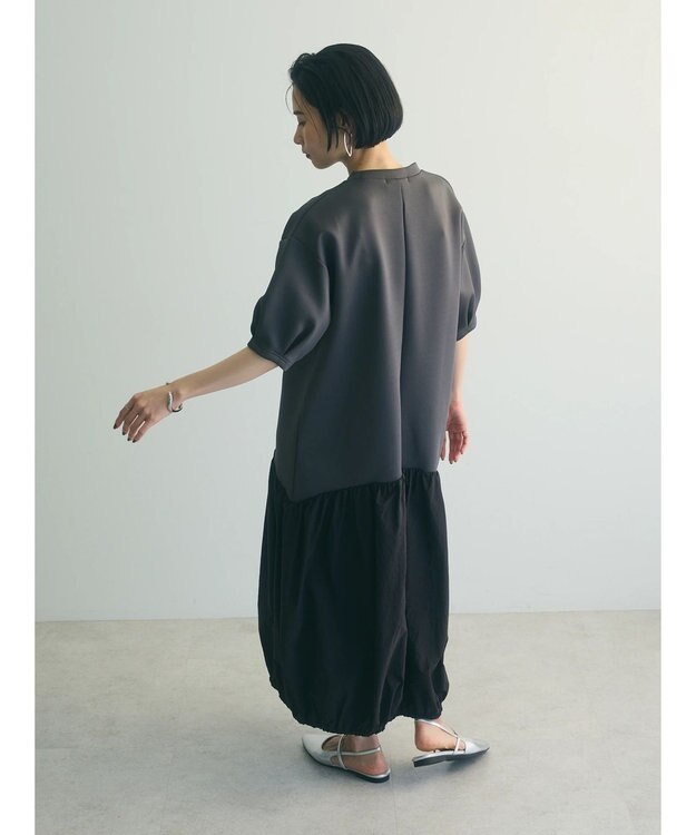 Green Parks ａ．異素材切り替えバルーンワンピース Charcoal Gray