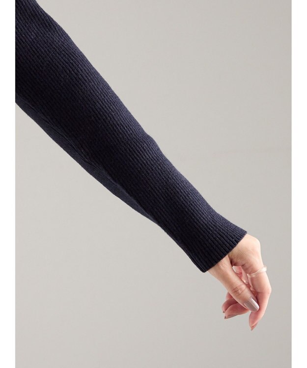 Te chichi ウェーブメタル釦Vネックリブカーディガン ネイビー