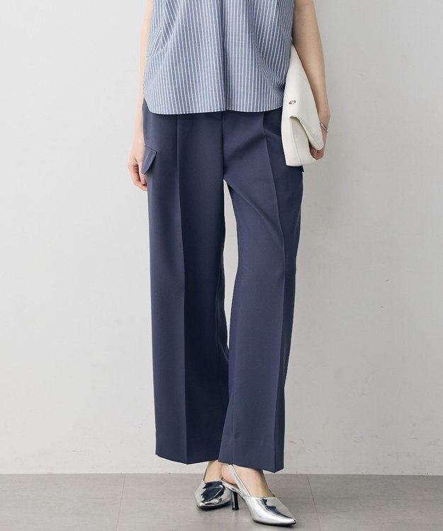 ICB 【先行予約】 FluidBackSatin ワイドストレートカーゴパンツ ダルブルー