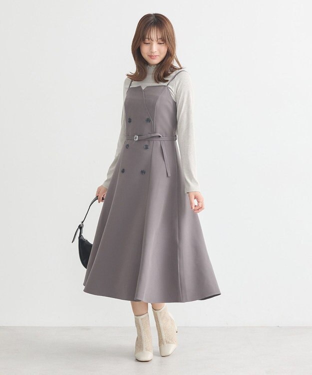 earth music&ecology トレンチ風キャミワンピース Dark Gray
