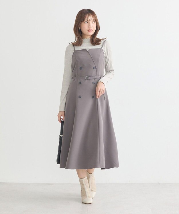 earth music&ecology トレンチ風キャミワンピース Dark Gray