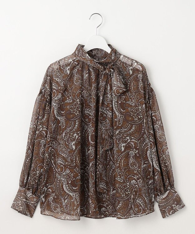 自由区 ペイズリープリントボウタイ ブラウス モカ