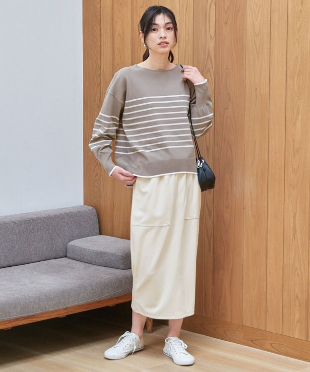 ANY バスクボーダーニットプルオーバー モカ×エクリュボーダー