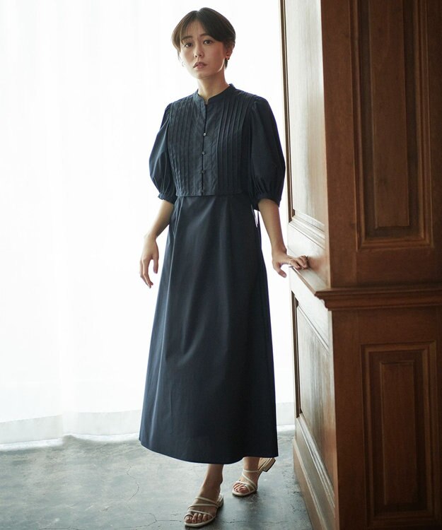 #Newans 【洗える】ピンタックベストコンビワンピース ネイビー系