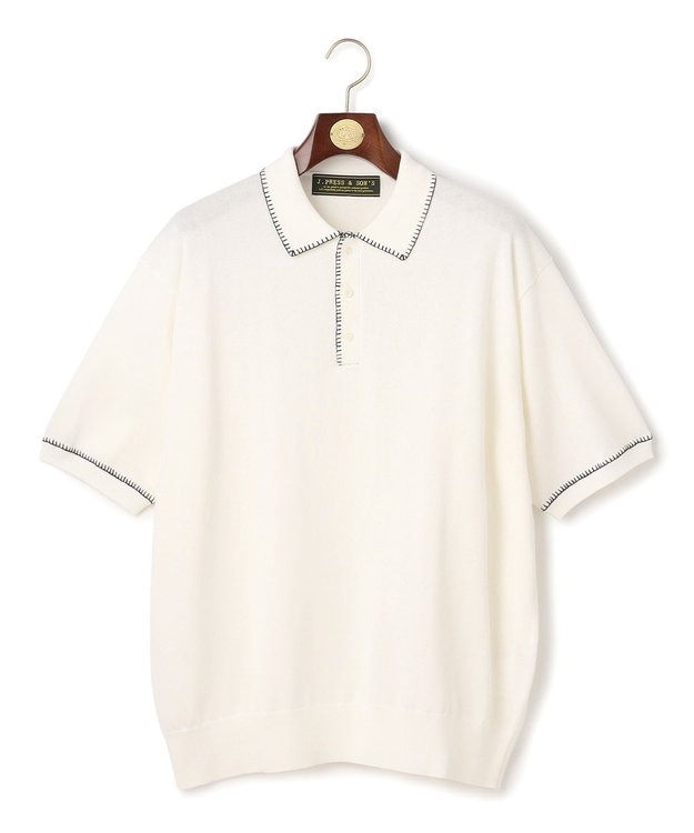 J.PRESS MEN 【WEB・一部店舗限定】Blanket Stitch Knit Polo ホワイト系
