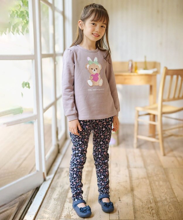 ANY KIDS 裏シャギー総柄ガーリーパンツ ネイビー×花柄