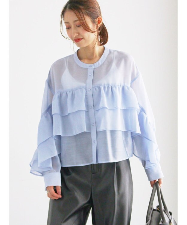 Te chichi シアーフリルティアードブラウス サックスブルー