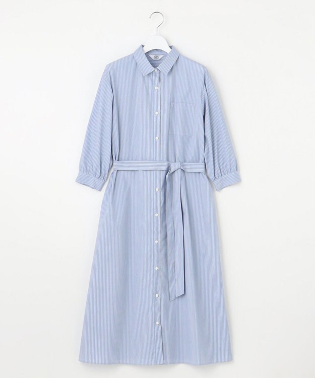 J.PRESS LADIES 【洗える・接触冷感・UVケア】エステネージュ シャツ ワンピース ブルーストライプ系