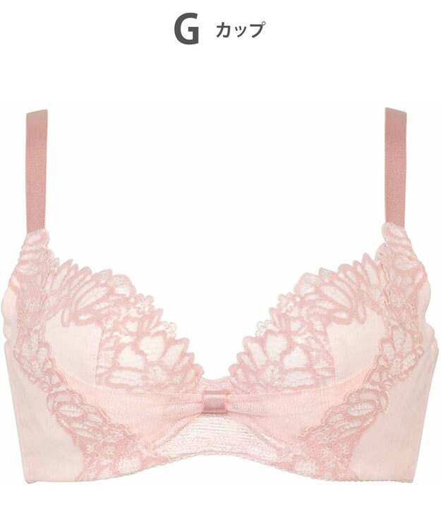 WACOAL 【リボンブラ 脇すっきり】 ブラジャー 脇高設計 着やせシルエット 谷間をメイクしてキープ Gカップまで対応 大きいサイズ レディース BRB433 /ワコール シェルピンク