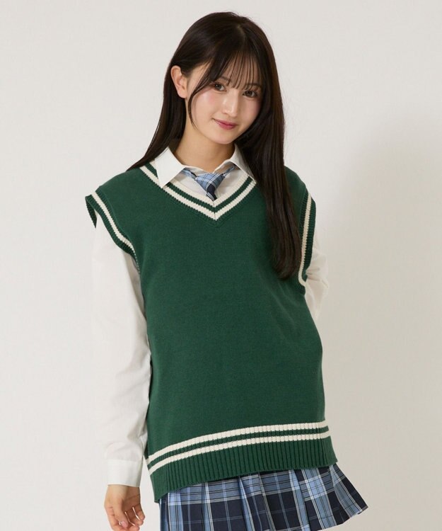 WEGO 【SCHOOLITEM】ラインスクールニットベスト グリーン