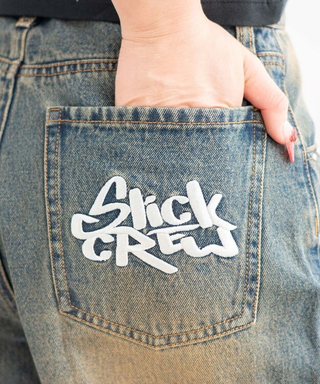 WEGO 【SMサイズ展開】ロゴデニムバギーパンツ デニム中濃加工色