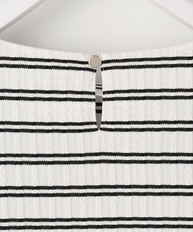 ANY SIS 【洗える】ミニケーブルジャカード プルオーバー オフ×ブラックボーダー