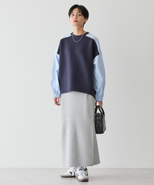 AMERICAN HOLIC 異素材コクーンポンチプルオーバー Navy