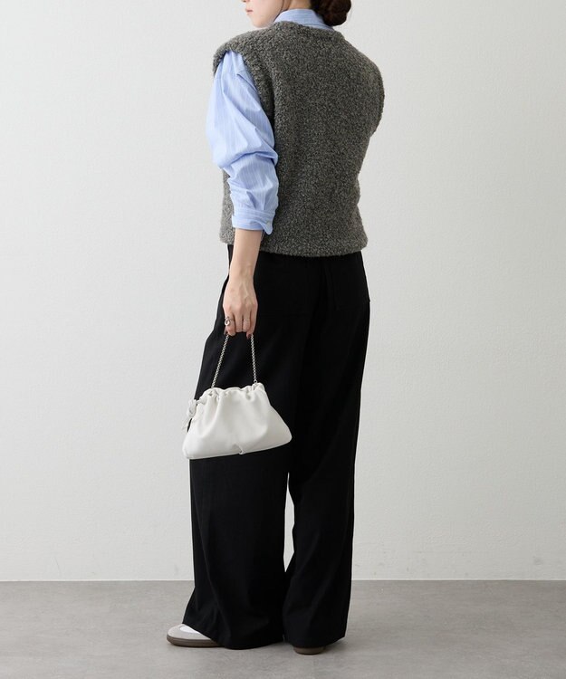 russet レザー巾着ミニショルダーバッグ(CE-1637) White