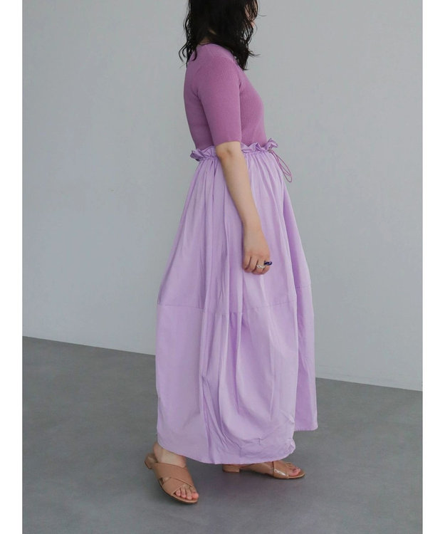 Green Parks ランタン型ニットドッキングタフタワンピース Lavender
