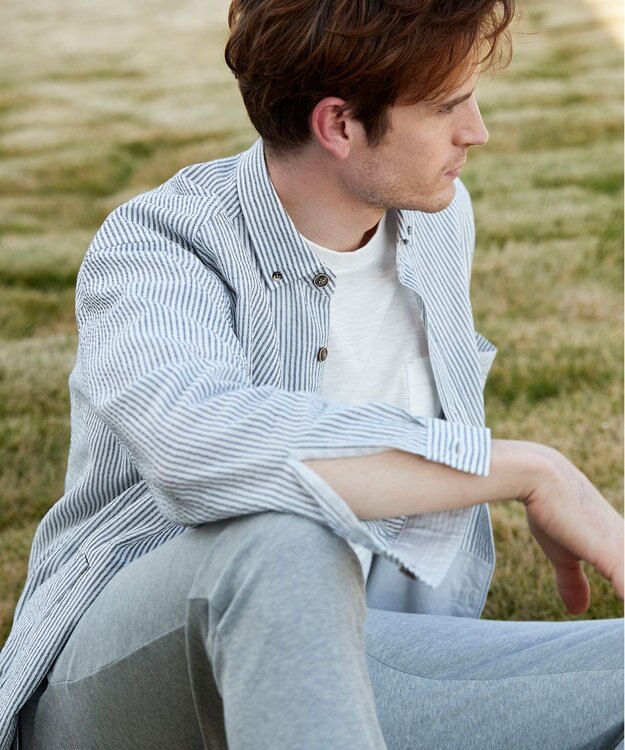 JOSEPH ABBOUD MOUNTAIN 【SPACE／UNISEX】オーガニックコットンリネンドライサッカー シャツ ネイビー系1