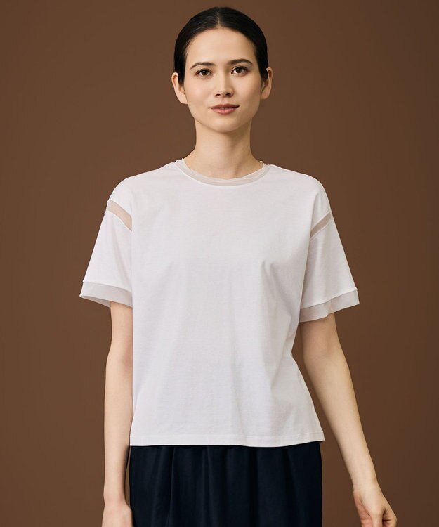 自由区 S ナチュラルコットンハイゲージシアーアクセント Tシャツ オフ