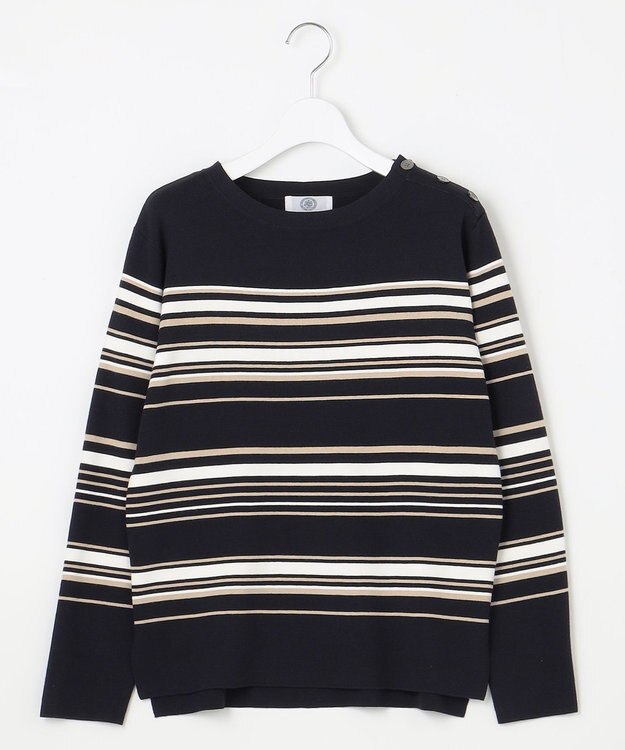 J.PRESS LADIES L 【洗える】RAYON STRETCH BORDER ボートネック ニット ネイビー系1