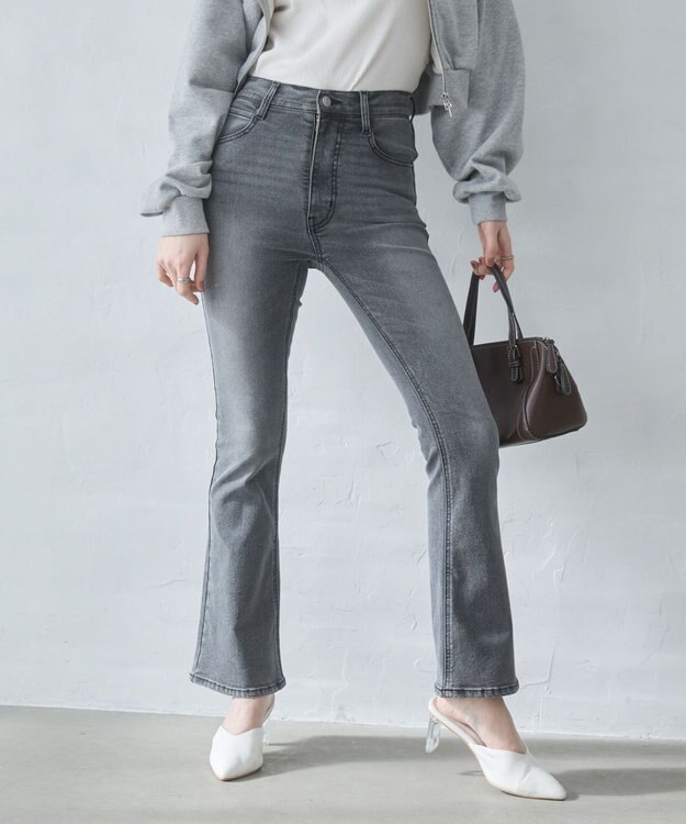 WEGO 【美脚パンツ】ストレッチフレアデニムパンツ デニムブラックソノタ