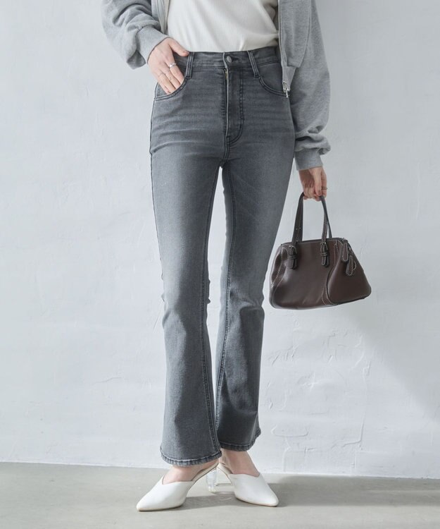 WEGO 【美脚パンツ】ストレッチフレアデニムパンツ デニムブラックソノタ