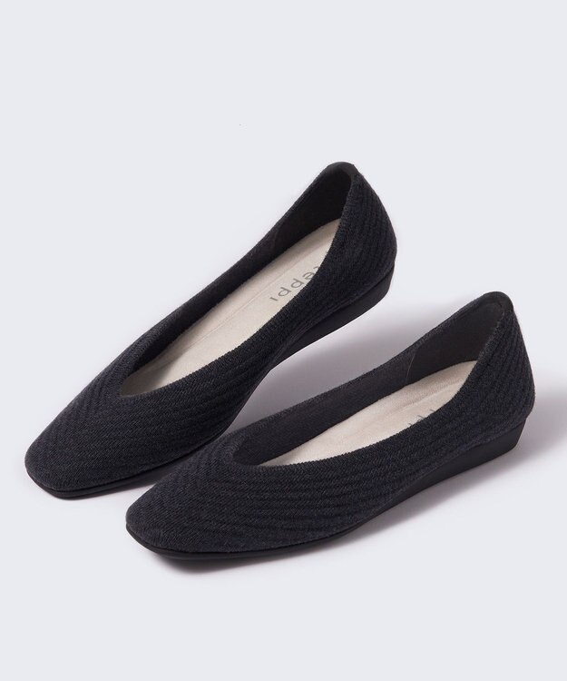 steppi ウール混 スクエア パンプス ブラック