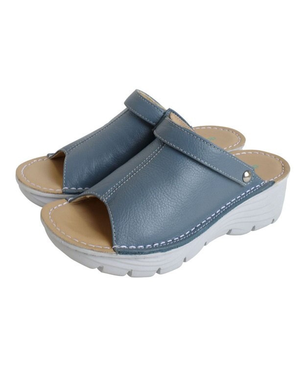 Pointer 本革 超軽量厚底サボサンダル ライトブルー
