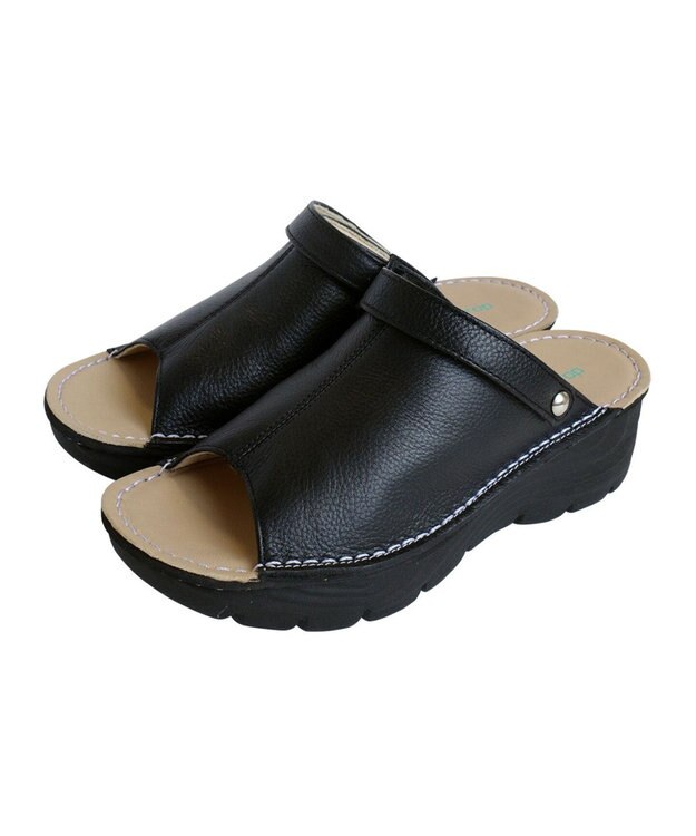 Pointer 本革 超軽量厚底サボサンダル ブラック