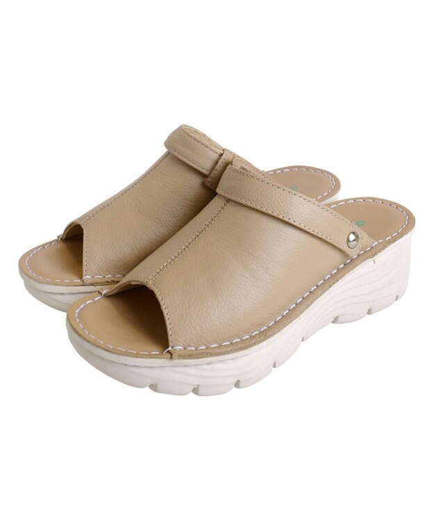 Pointer 本革 超軽量厚底サボサンダル ベージュ