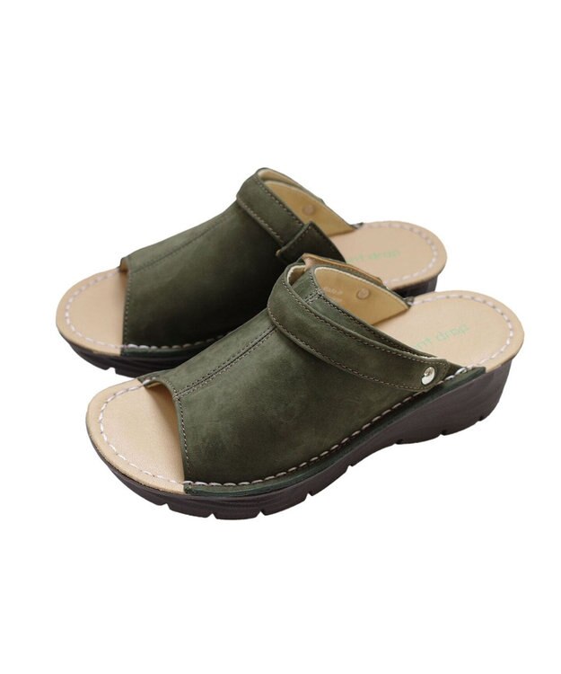 Pointer 本革 超軽量厚底サボサンダル カーキ(ヌバック)