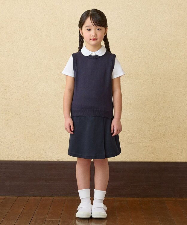 MIKI HOUSE HOT BISCUITS 【90-140cm】綿ニットクルーネックベスト(女の子用) 紺