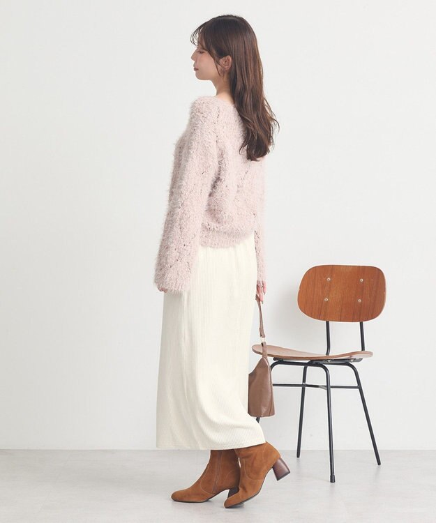 earth music&ecology シャギーミックス透かしハート柄ニットプルオーバ Grayish Pink