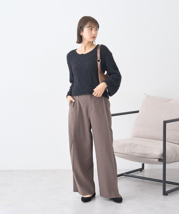 earth music&ecology シャギーミックス透かしハート柄ニットプルオーバ Black