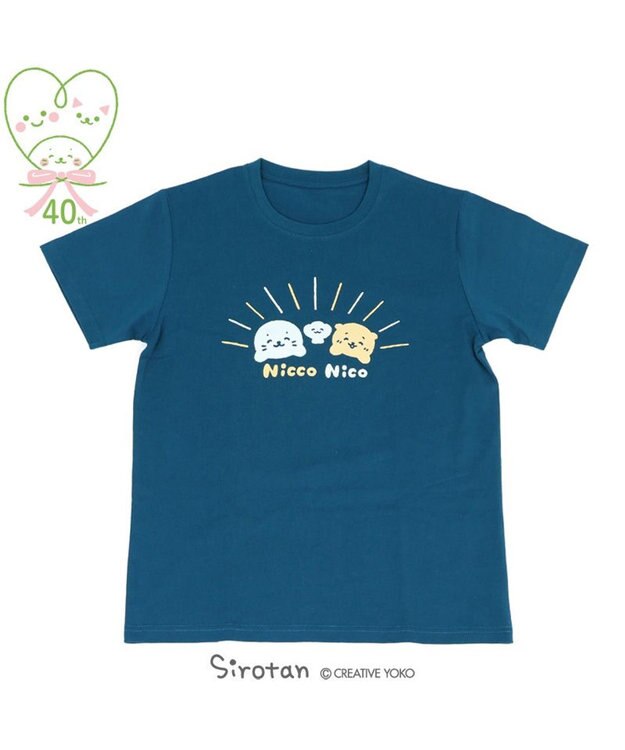 Mother garden しろたん Tシャツ 半袖 《Nicco Nico柄》 紺色　S/M/L/XL レディース メンズ ユニセックス 男女兼用 半袖 あざらし アザラシ かわいい キャラクター マザーガーデン #しろたんＴシャツ2021 父の日 父の日ギフト 紺(ネイビー・インディゴ)