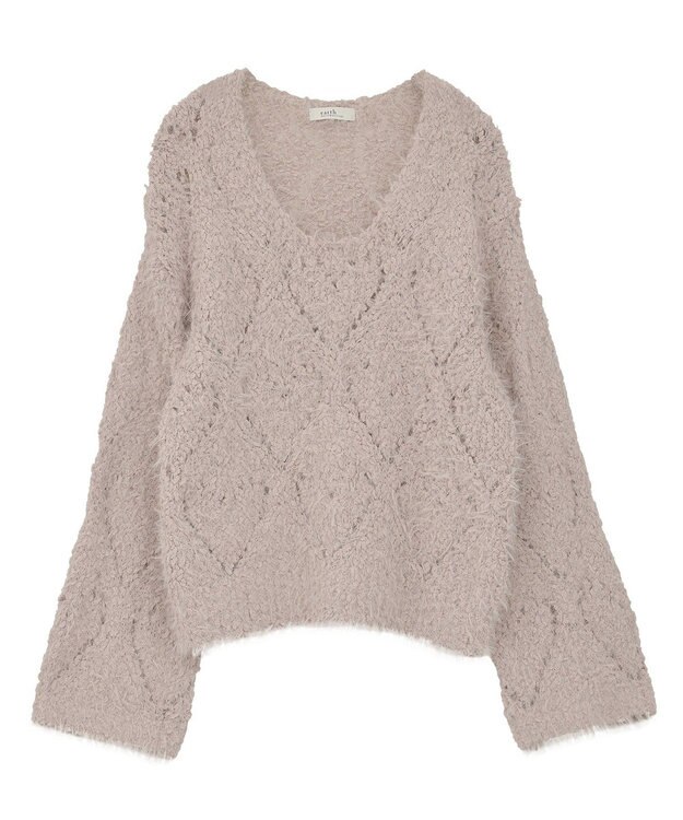 earth music&ecology シャギーミックス透かしハート柄ニットプルオーバ Grayish Pink