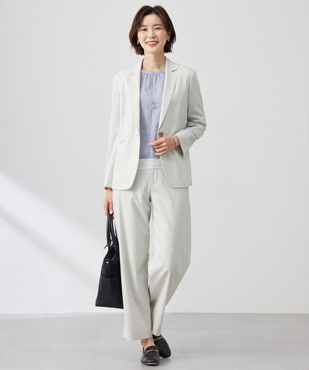 J.PRESS LADIES L 【セットアップ対応】セルロースリネンストレッチ テーラード ジャケット ライトグレー系