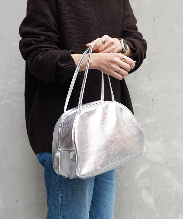 FOLNA RD ホイルレザーボストンバッグ Mサイズ シルバー