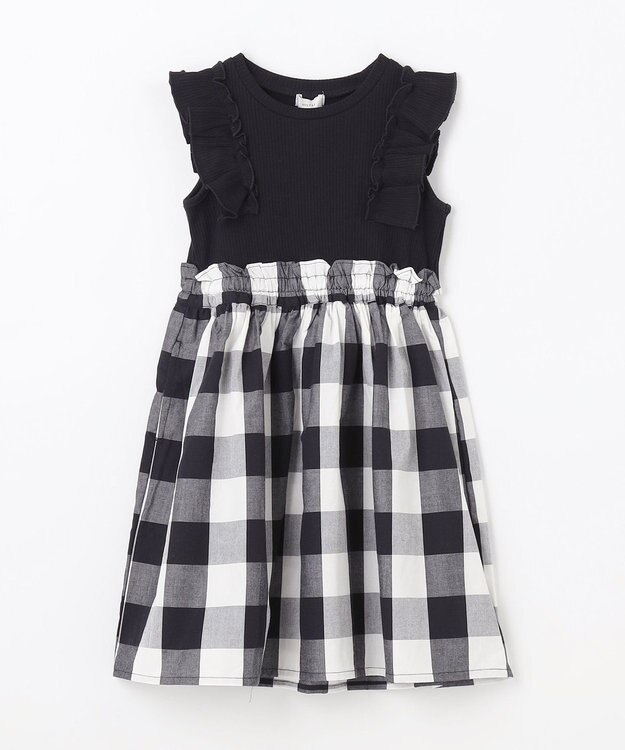 ANY KIDS チェック ドッキング ワンピース ブラック×ギンガムチェック