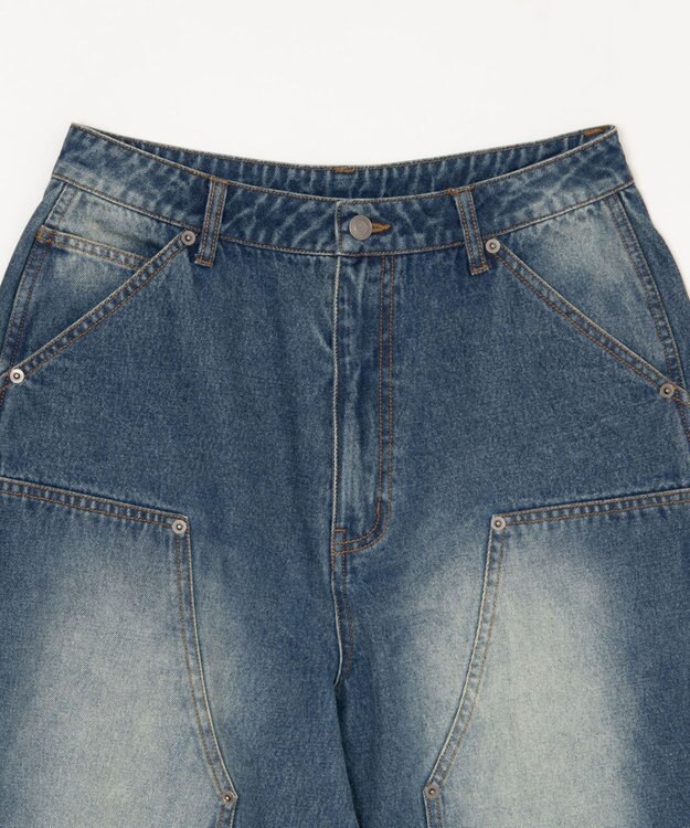 WEGO 【ユニセックス着用ITEM】ダブルニーデニムショーツ デニム中濃加工色