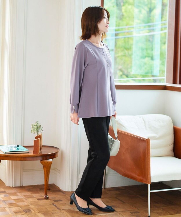 Tiaclasse 【洗える】袖パールポンチフレアトップス ラベンダー