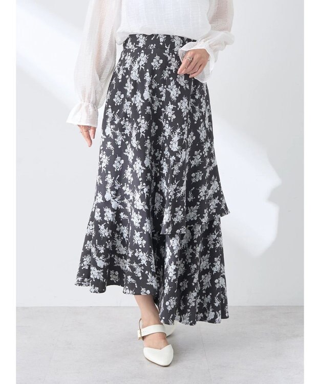 earth music&ecology フラワーアシメティアードスカート Black