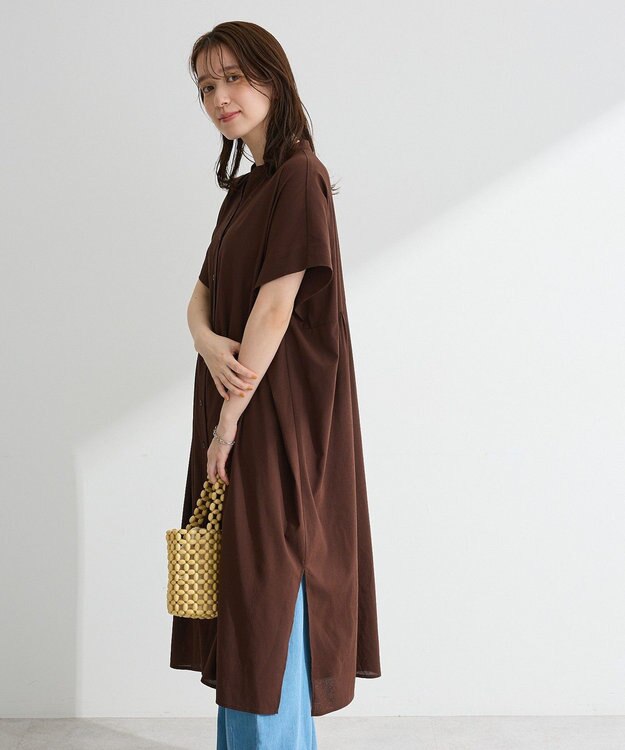 Green Parks 半袖シアースキッパーシャツワンピース Brown