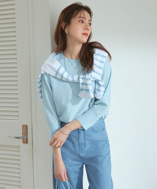 23区 【洗える】テンセルストレッチ ドルマン ニット スカイブルー系