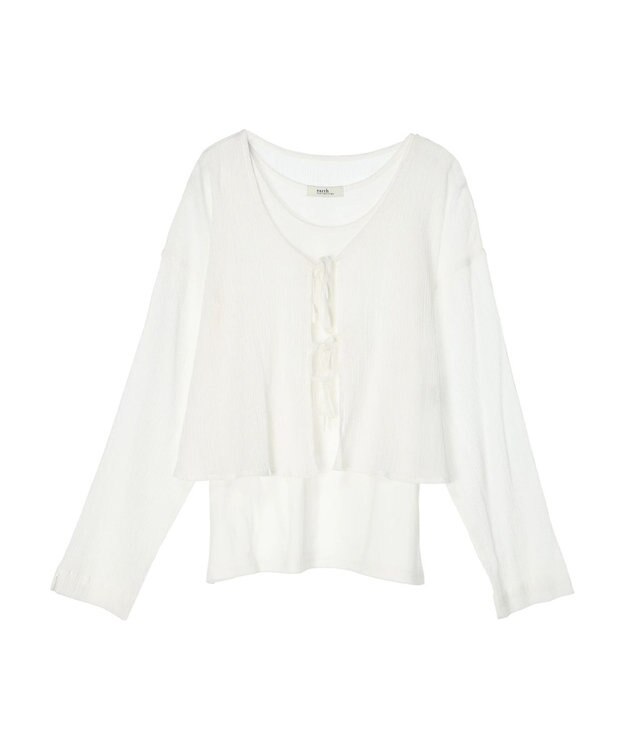 earth music&ecology ＳＥＴ２点クレープリボンブラウス＋インナー White