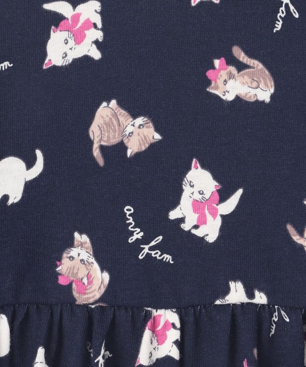 ANY KIDS カットソー サマー ワンピース ネイビー×ネコ