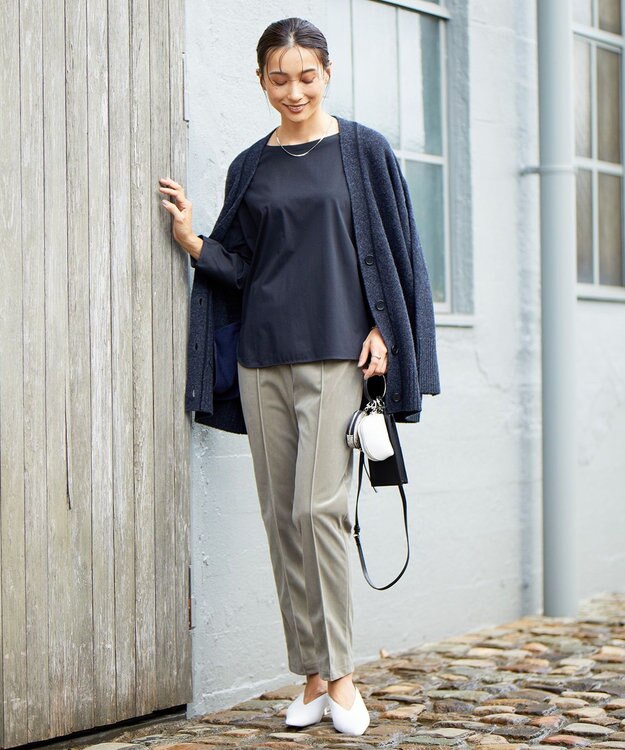 ICB 【洗える】 コーデュロイ テーパードパンツ アッシュカーキ系